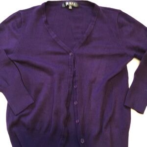 Purple 3/4 Sleeve V-Neck Button Down Cardigan Sweater, by YEMAK Springtime.CO078
